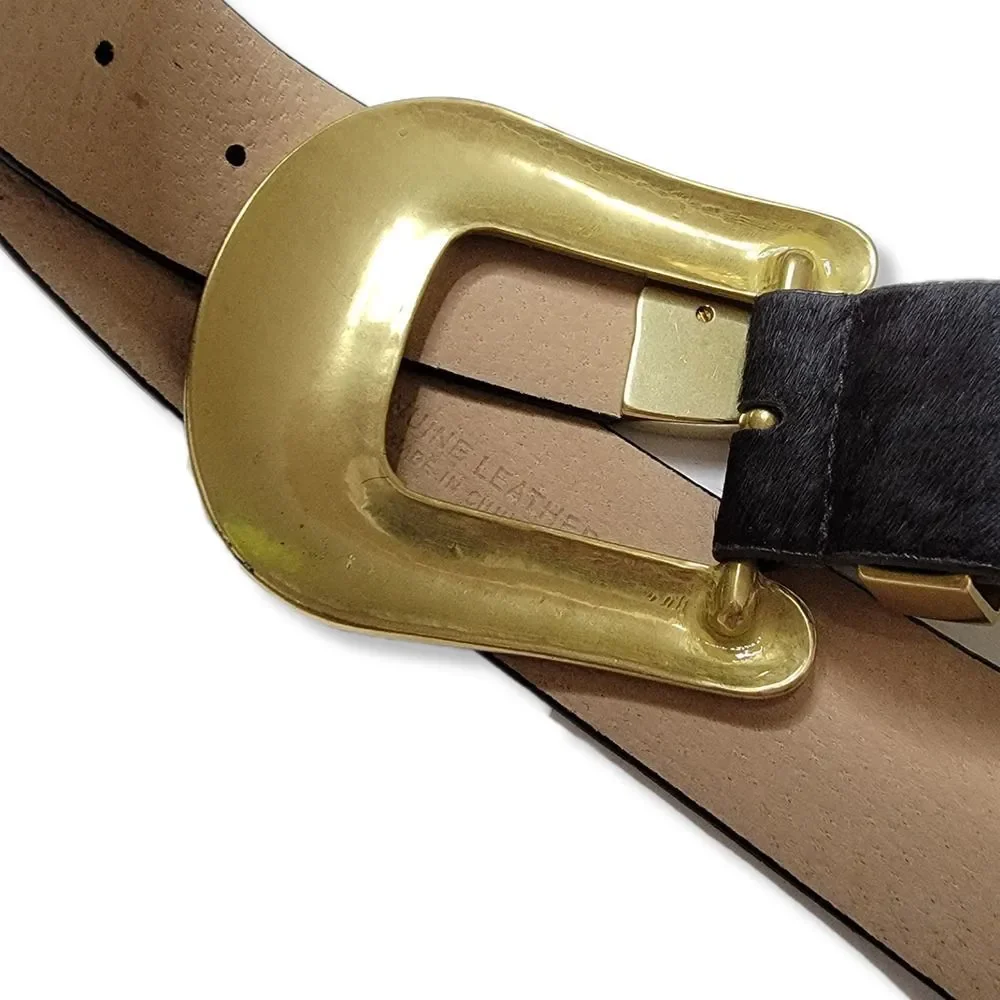 Lake Shore Drive Animal Print Belt Hair On Leather Gold Buckle Large